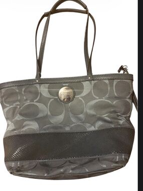 Coach Gray Signature Tote with Leather Trim